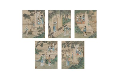 Lot 728 - A SET OF FIVE CHINESE PAINTINGS OF LADIES.