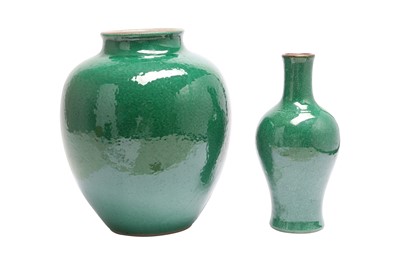 Lot 873 - TWO CHINESE GREEN CRACKLE-GLAZED PIECES.