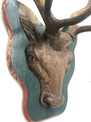 Lot 215 - A PAIR OF FINELY CARVED  SCOTTISH RED DEER HEAD WITH ANTLERS, CIRCA 1860