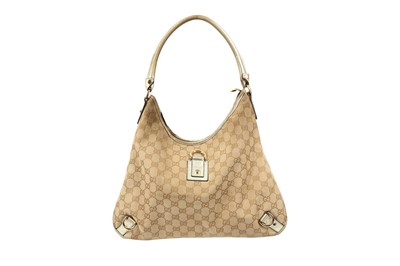 Lot 378 - GUCCI BEIGE MONOGRAM D RING SHOULDER BAG