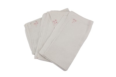 Lot 414 - WHITE THIN COTTON TOWELS OR RUNNERS WITH CR0WNED RUSSIAN INITIALS OF MARIA PAVLOVNA