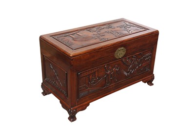 Lot 284 - A CHINESE HARDWOOD 'EIGHT IMMORTALS' CHEST.