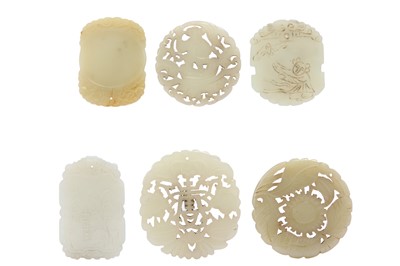 Lot 967 - SIX CHINESE PALE CELADON JADE PLAQUES.