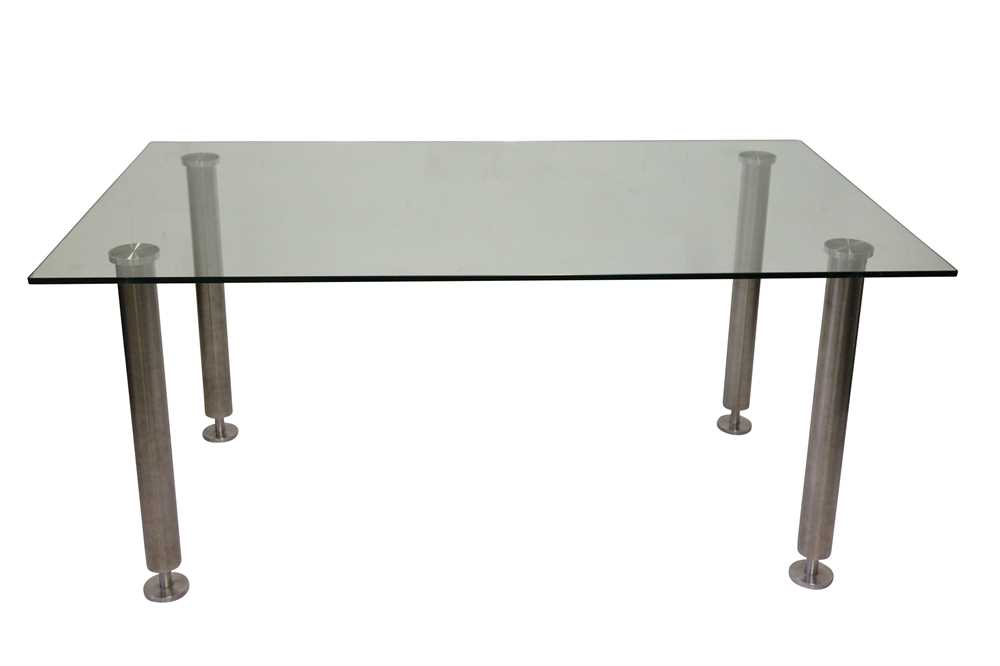 Lot 391 - A GLASS AND CHROMED STEEL RECTANGULAR TABLE, CONTEMPORARY