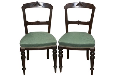 Lot 76 - A PAIR OF VICTORIAN MAHOGANY AESTHETIC MOVEMENT STYLE DINING CHAIRS