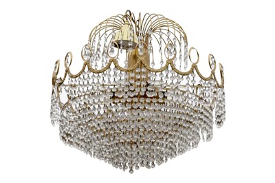 Lot 102 - A GILT METAL AND LUSTRE HUNG EIGHT LIGHT CHANDELIER, 20TH CENTURY