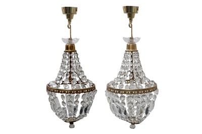 Lot 83 - A PAIR OF GLASS AND GILT METAL SINGLE LIGHT CEILING LIGHTS, 20TH CENTURY