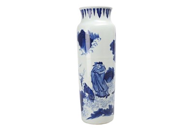 Lot 875 - A CHINESE BLUE AND WHITE TRANSITIONAL-STYLE SLEEVE 'ZHONG KUI' VASE.