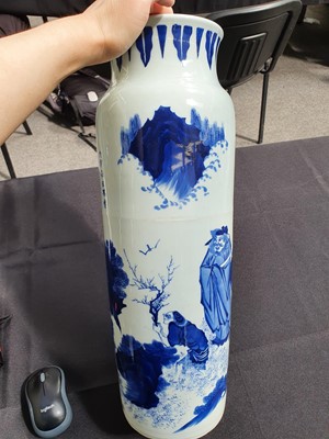 Lot 875 - A CHINESE BLUE AND WHITE TRANSITIONAL-STYLE SLEEVE 'ZHONG KUI' VASE.
