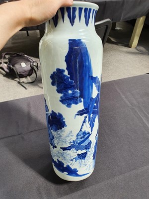 Lot 875 - A CHINESE BLUE AND WHITE TRANSITIONAL-STYLE SLEEVE 'ZHONG KUI' VASE.