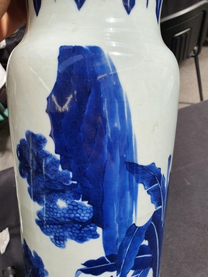Lot 875 - A CHINESE BLUE AND WHITE TRANSITIONAL-STYLE SLEEVE 'ZHONG KUI' VASE.