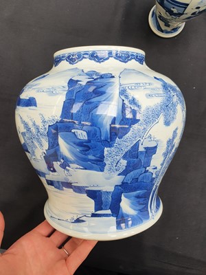 Lot 451 - A CHINESE BLUE AND WHITE BALUSTER 'LANDSCAPE' VASE.
