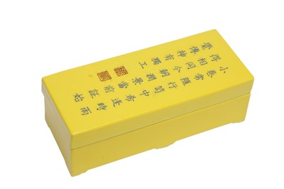 Lot 920 - A CHINESE YELLOW-GLAZED CALLIGRAPHY BOX AND COVER.
