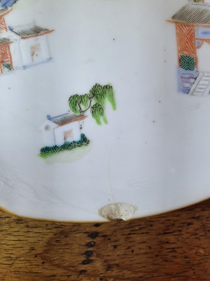 Lot 428 - A CHINESE FAMILLE ROSE LANDSCAPE DISH.