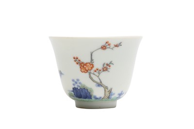 Lot 837 - A CHINESE WUCAI 'APRICOT BLOSSOM' MONTH CUP.
