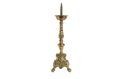 Lot 316 - A 17TH CENTURY FLEMISH BAROQUE BRONZE PRICKET CANDLESTICK