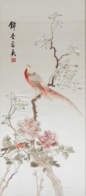 Lot 713 - A CHINESE EMBROIDERED SILK PANEL.