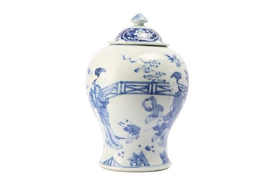 Lot 452 - A LARGE CHINESE BLUE AND WHITE BALUSTER 'BOYS' VASE AND COVER