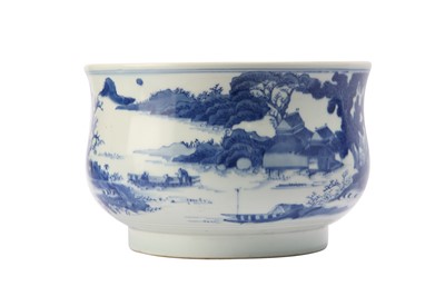 Lot 677 - A CHINESE BLUE AND WHITE BOMBÉ INCENSE BURNER.