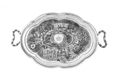 Lot 158 - A late 19th / early 20th century Anglo – Indian unmarked silver twin handled tray, Calcutta circa 1900