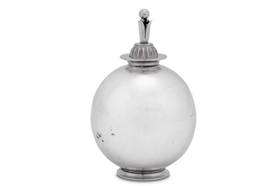 Lot 151 - A mid-20th century Danish silver scent bottle / perfume flask, Copenhagen circa 1950 mark of Georg Jensen, designed by Harold Nielsen (1892-1977)