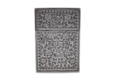 Lot 196 - A late 19th century Anglo – Indian unmarked silver card case, Cutch circa 1890