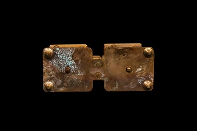 Lot 296 - A GILT BRONZE DESK COMPENDIUM WITH CARRIAGE CLOCK AND BAROMETER