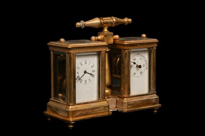 Lot 296 - A GILT BRONZE DESK COMPENDIUM WITH CARRIAGE CLOCK AND BAROMETER