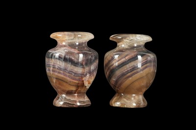 Lot 92 - A PAIR OF BANDED AGATE VASES