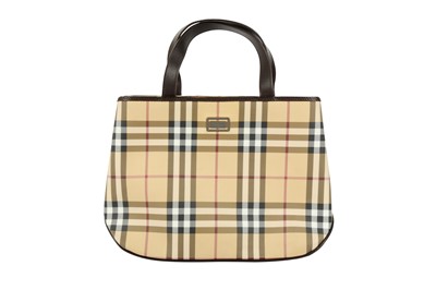 Lot 380 - BURBERRY BEIGE NOVA CHECK TOP HANDLE TOTE