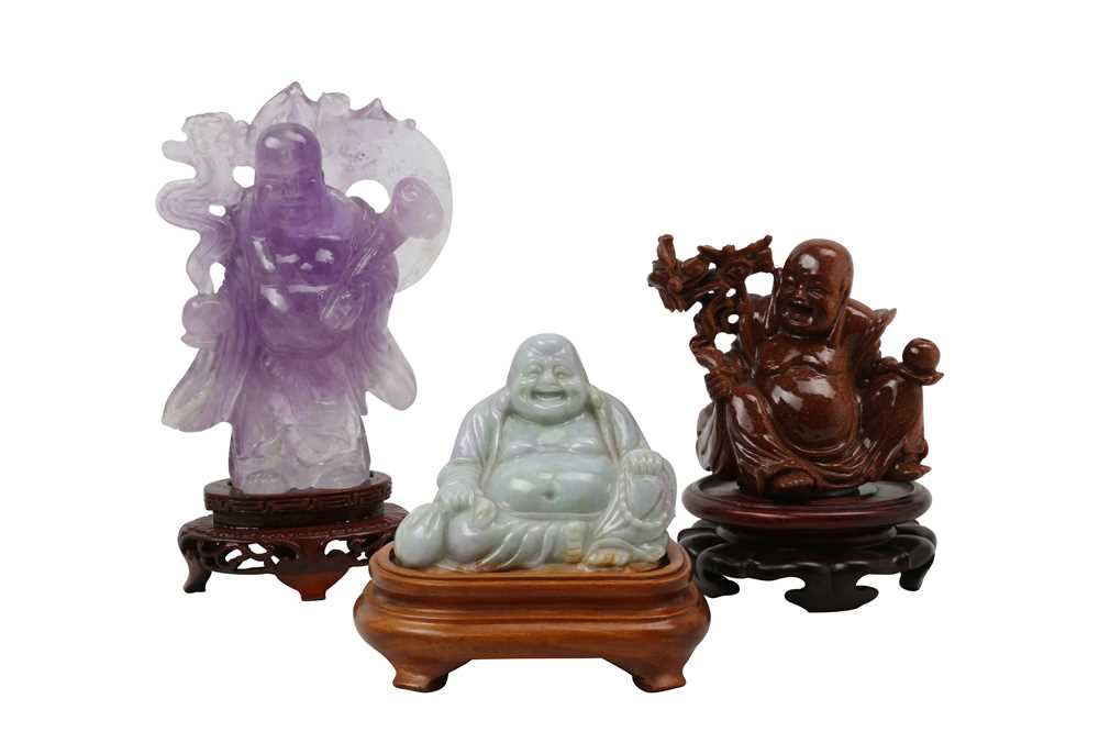 Lot 806 - THREE CHINESE HARDSTONE CARVINGS OF BUDAI HESHANG.