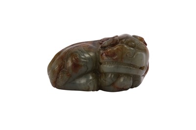 Lot 856 - A CHINESE GREY JADE CARVING OF A LION DOG.