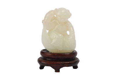 Lot 617 - A CHINESE WHITE JADE 'BOY' CARVING.