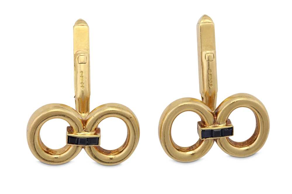 Lot 139 - Kurt Weiss for Chaumet | A pair of gold and sapphire cufflinks, 1978