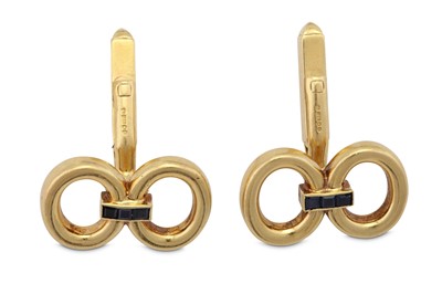 Lot 139 - Kurt Weiss for Chaumet | A pair of gold and sapphire cufflinks, 1978
