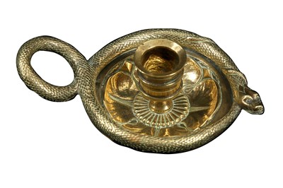 Lot 353 - AN EARLY 19TH CENTURY BRONZE CANDLE HOLDER FORMED AS A SERPENT