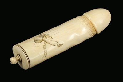 Lot 129 - AN EARLY 19TH CENTURY ENGLISH IVORY VESSEL MODELLED AS A PHALLUS