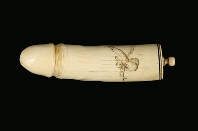 Lot 129 - AN EARLY 19TH CENTURY ENGLISH IVORY VESSEL MODELLED AS A PHALLUS
