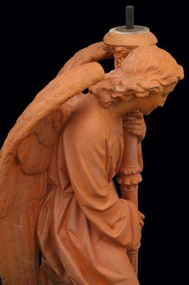 Lot 332 - A LARGE LATE 19TH CENTURY GOTHIC REVIVAL TERRACOTTA STATUE OF AN ANGEL