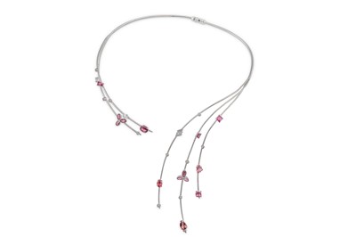 Lot 85 - A pink tourmaline and diamond necklace