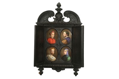 Lot 319 - THE POET'S CABINET: AN EARLY 19TH CENTURY FRENCH SET OF FOUR PAINTED PORTRAITS OF POETS
