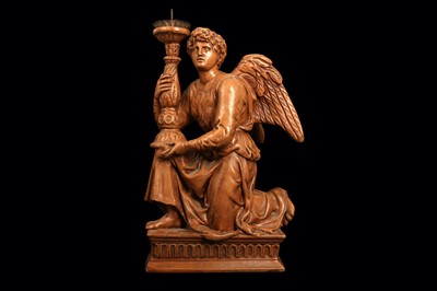 Lot 331 - AFTER MICHELANGELO: A TERRACOTTA FIGURE OF AN ANGEL HOLDING A CANDLESTICK