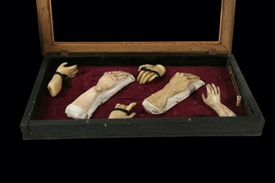Lot 126 - A LATE 19TH / EARLY 20TH CENTURY CASED COLLECTION OF WAX HANDS