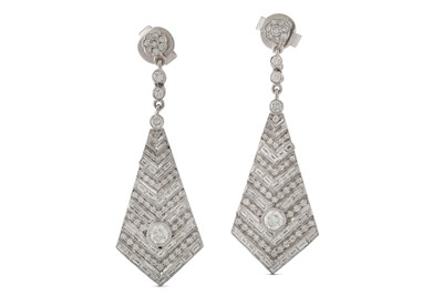 Lot 168 - A pair of diamond pendent earrings