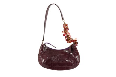 Lot 398 - VERSACE PURPLE CROC EMBOSSED MINI SHOULDER BAG