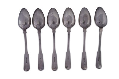 Lot 356 - A set of six George III Scottish sterling silver tablespoons, Edinburgh 1809 by RT (unidentified)
