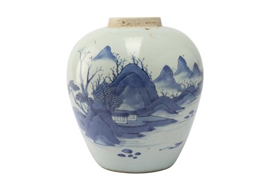 Lot 877 - A CHINESE BLUE AND WHITE 'LANDSCAPE' JAR.