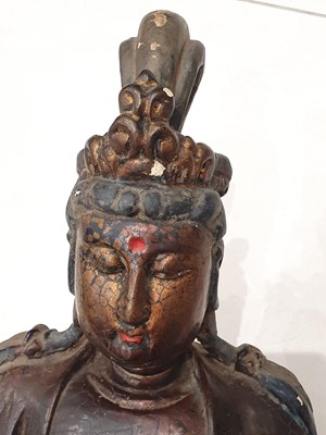 Lot 524 - A GILT-LACQUERED WOOD FIGURE OF A BODHISATTVA.