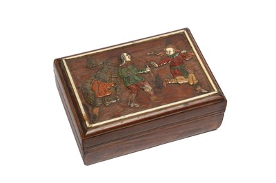 Lot 329 - λ A CHINESE SOAPSTONE-INLAID RECTANGULAR BOX AND COVER.