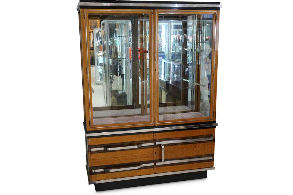 Lot 29 - AN ART DECO OAK AND ROSEWOOD SHOP DISPLAY CABINET